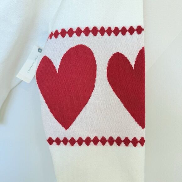 Anthropologie Maeve CARYS Mock Neck Sweater Womens Medium M Red Hearts Oversized - Picture 8 of 13